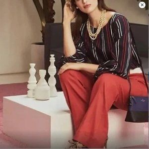 CABI Navy and Red Balloon Sleeve Top (242)